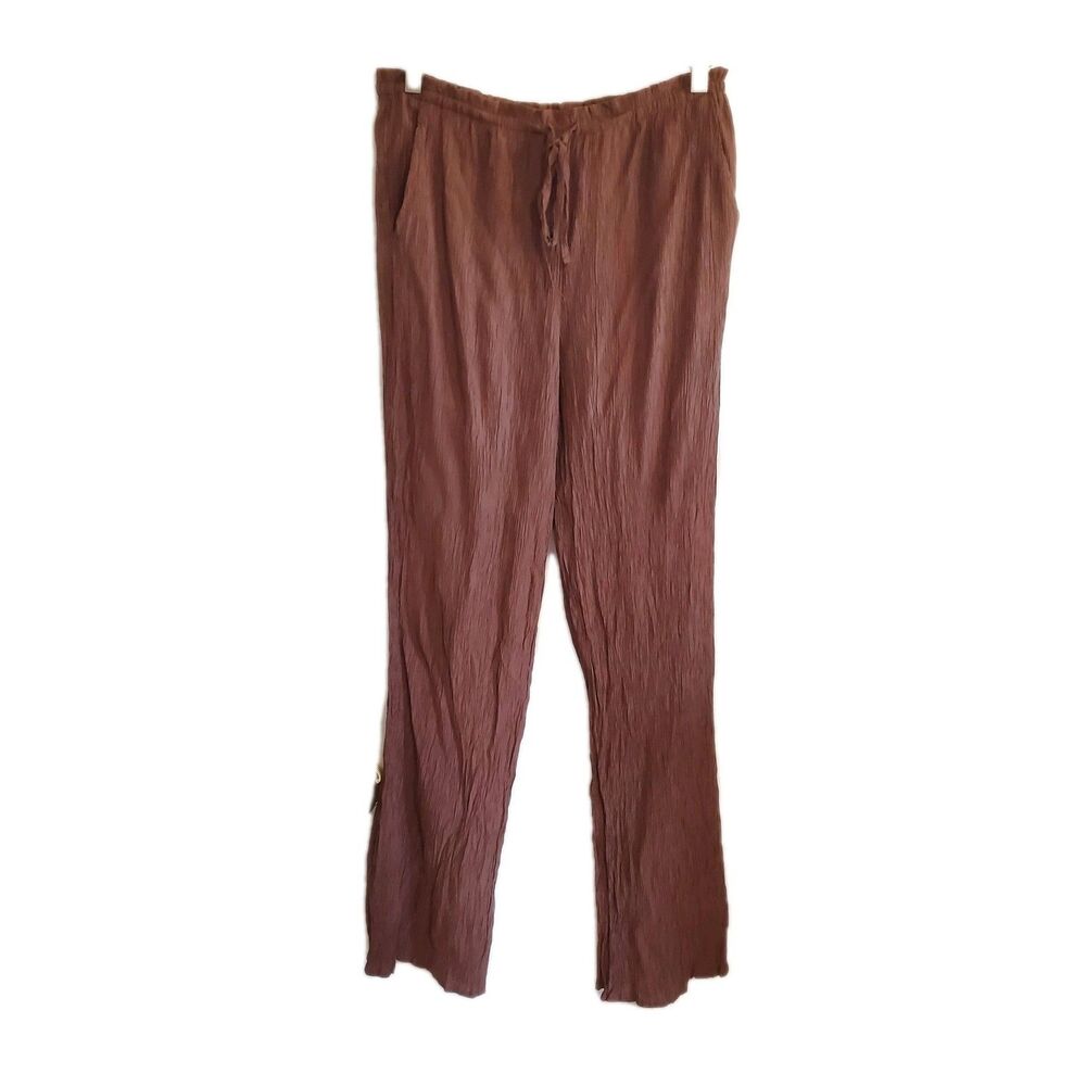 Zara Chocolate Brown Crinkle Pull On Pants Size M Euro Summer resort Festival